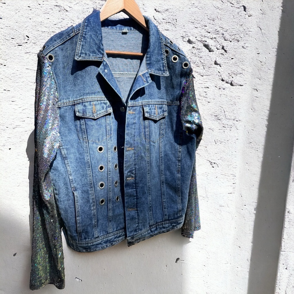 Eras Tour Ready: Dazzling Upcycled Se7en Jacket with Chic Design! Oversized Med - Picture 5 of 16